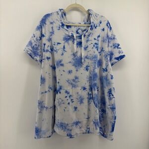 LIVI Active Womens Plus Size 26/28 Short Sleeve Tie Dye Hoodie Blue White
